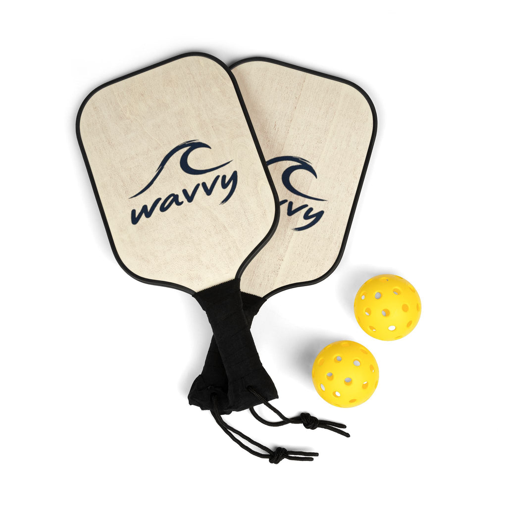 Wavvy Pickleball Paddle Set – Lightweight Wooden Pickleball Kit with Wave Logo (2 Paddles + Balls)