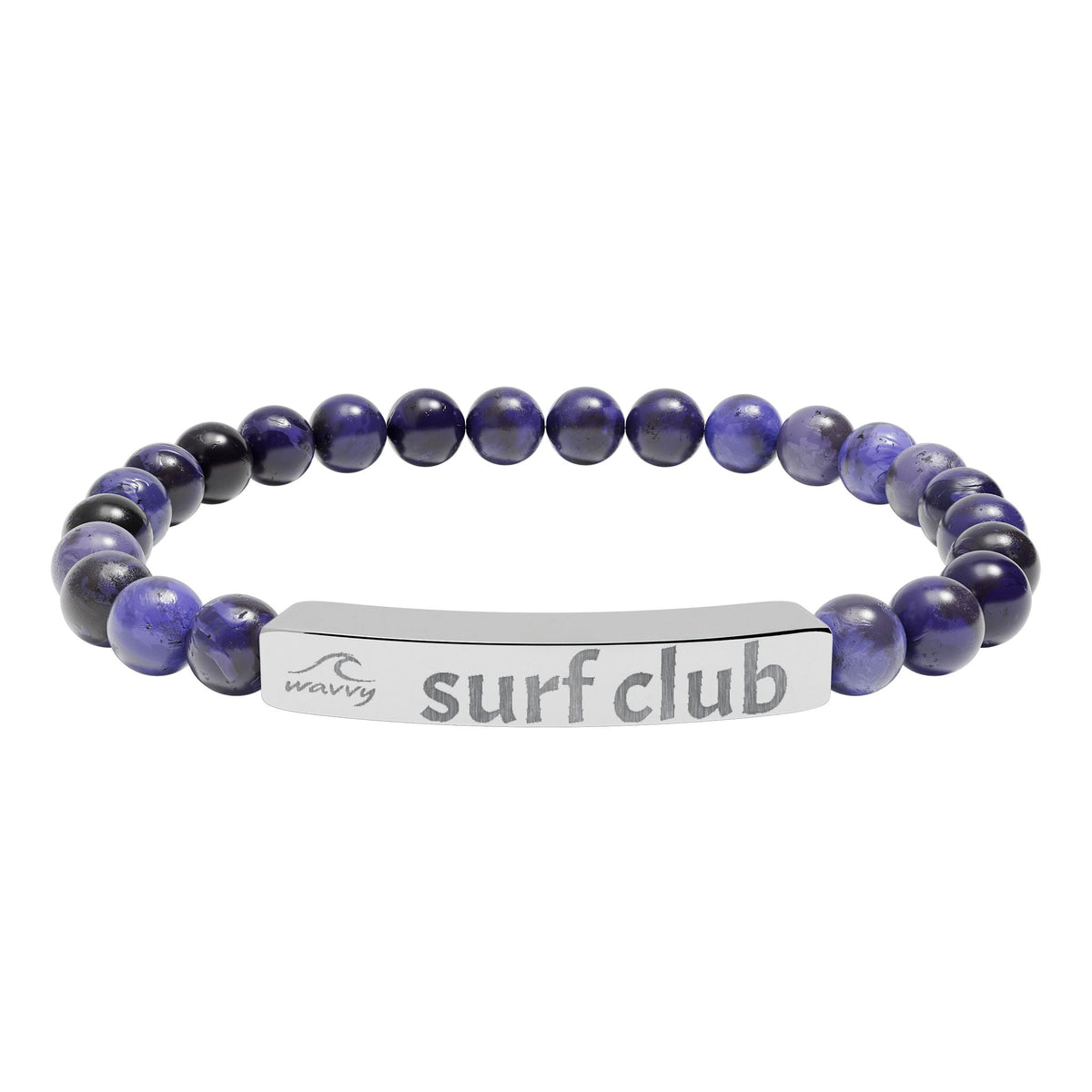 Engraved Natural Stone Stretch Bracelet — “surf club” Bar Bead Bracelet