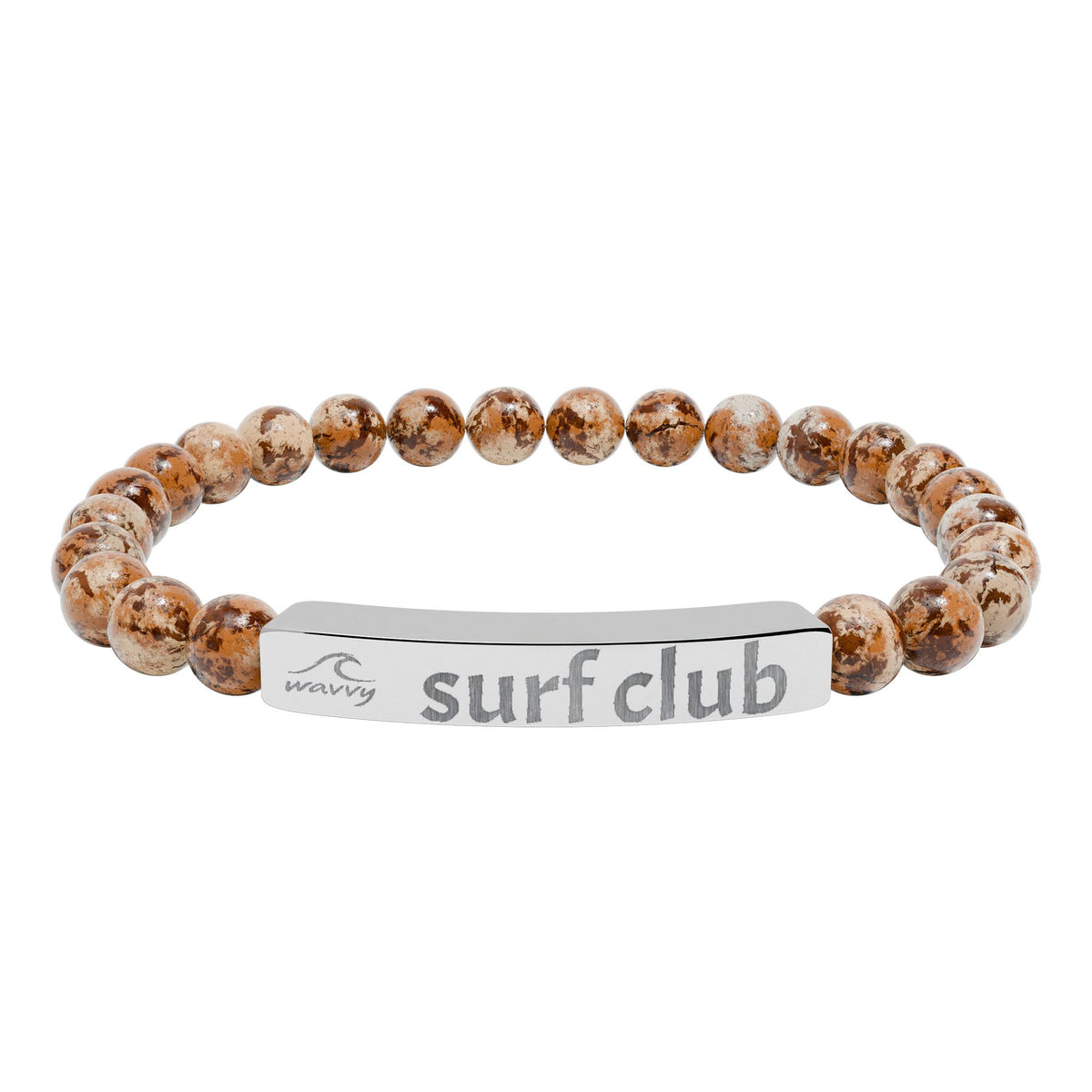Engraved Natural Stone Stretch Bracelet — “surf club” Bar Bead Bracelet