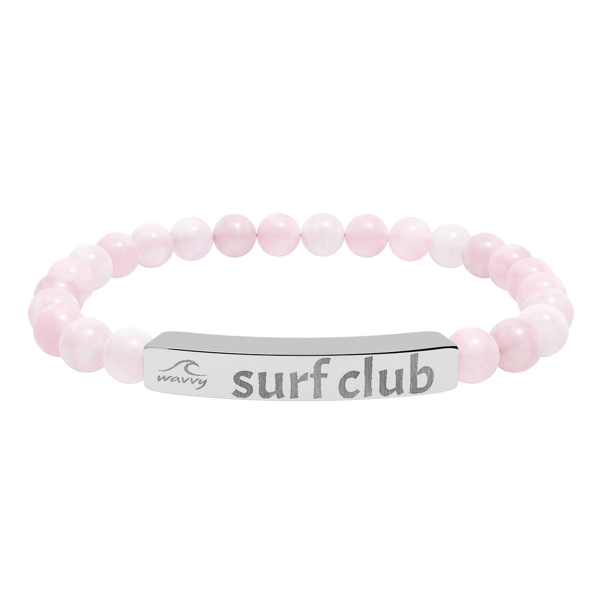 Engraved Natural Stone Stretch Bracelet — “surf club” Bar Bead Bracelet