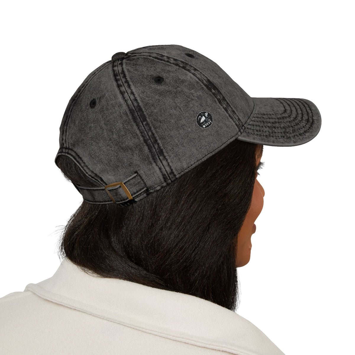 Vintage Embroidered Wavy Wave Cap — Washed Black Dad Hat