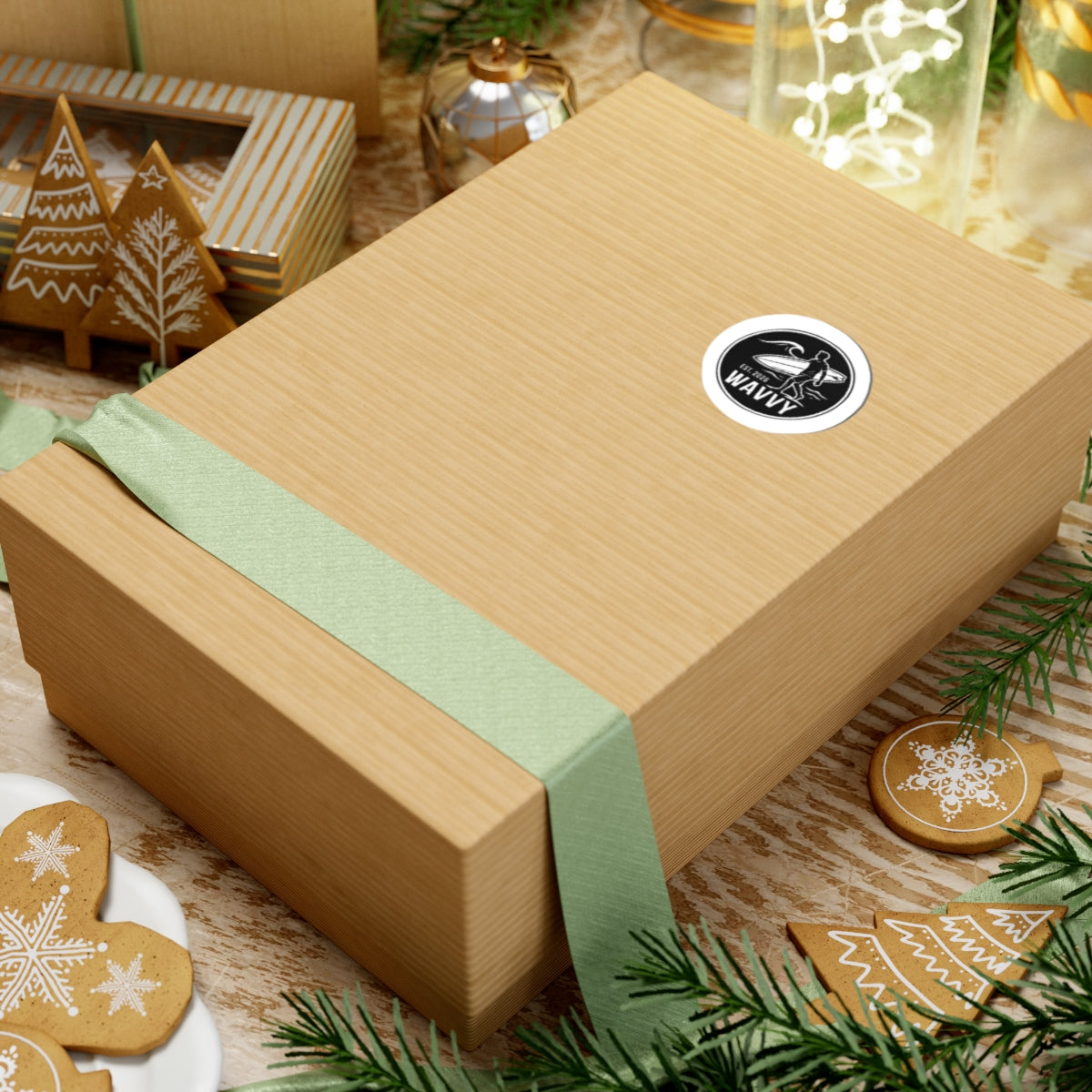 Wavvy Surfer Sticker — Black Surfboard Logo Kiss-Cut Decal