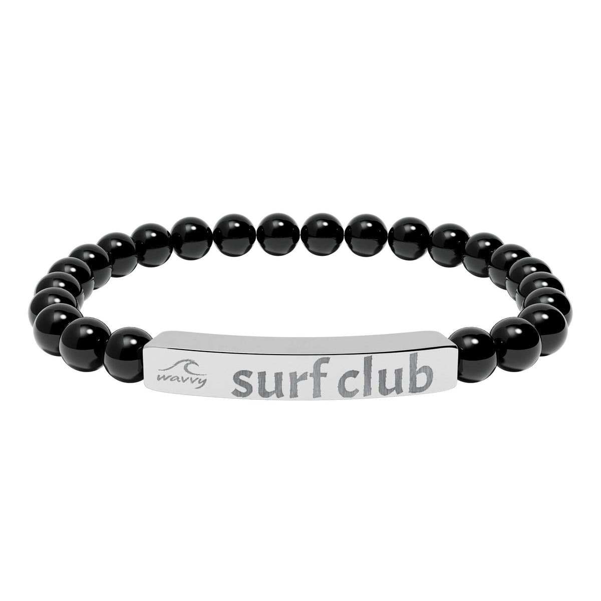 Engraved Natural Stone Stretch Bracelet — “surf club” Bar Bead Bracelet