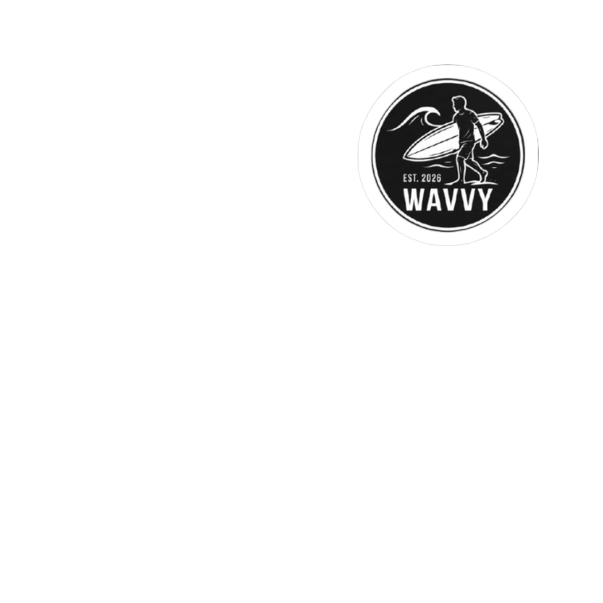 Wavvy Surfer Sticker — Black Surfboard Logo Kiss-Cut Decal