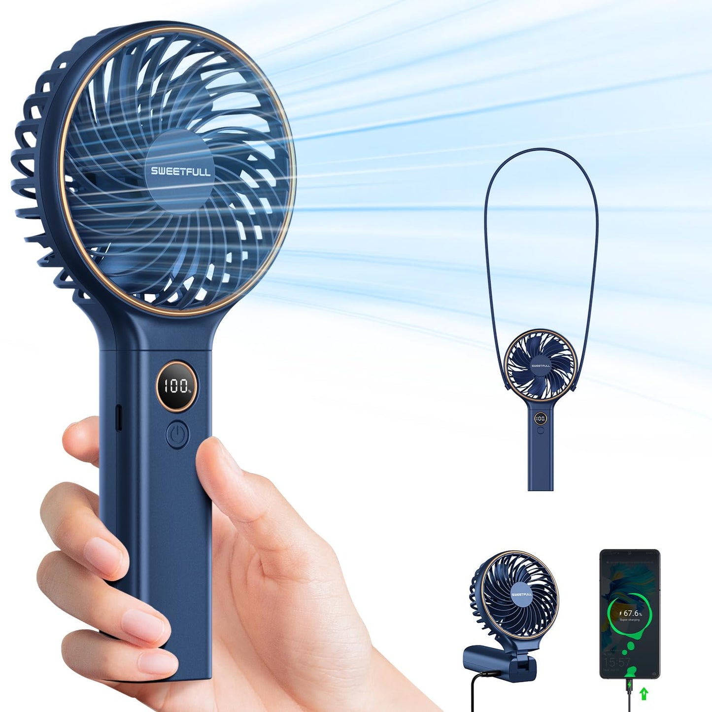 QUIETECH Handheld 5000mAh Quiet Portable Fan